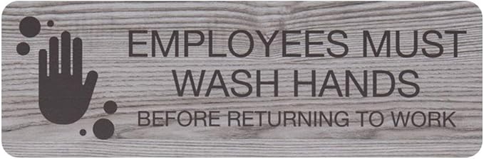 SBLABELS Employees Must Wash Hands Indoor Easy Adhesive Mount Door and Wall Sign for Restaurants and Small Businesses 3" x 9" - Ash Grey