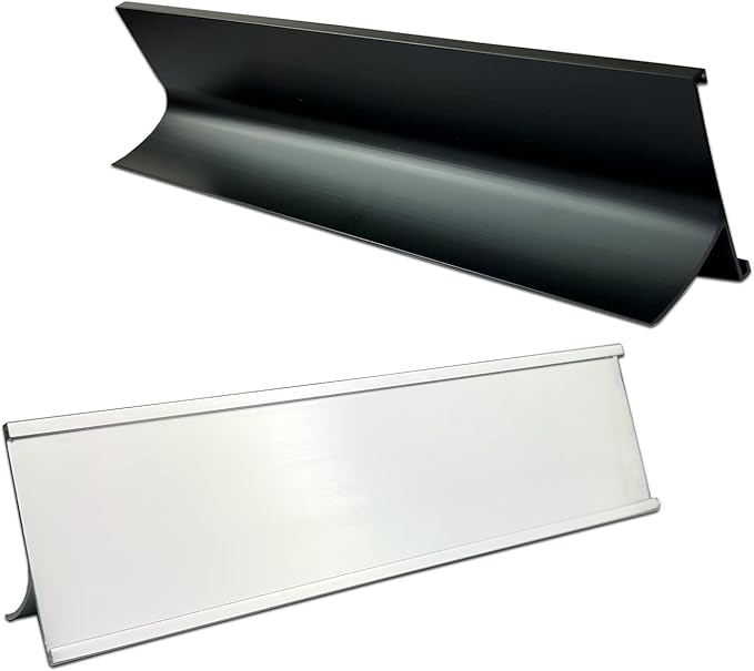 2" x 10" Personalized Aluminum Name Plates for Desk or Wall, Can Add Custom Logo Image, Two Name Plates Colors Silver, White, Holders are Optional (Custom Image)