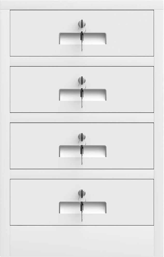 Metal Storage Cabinet with Lockable Drawers for Home Office Bedroom Living Room Organization(White)