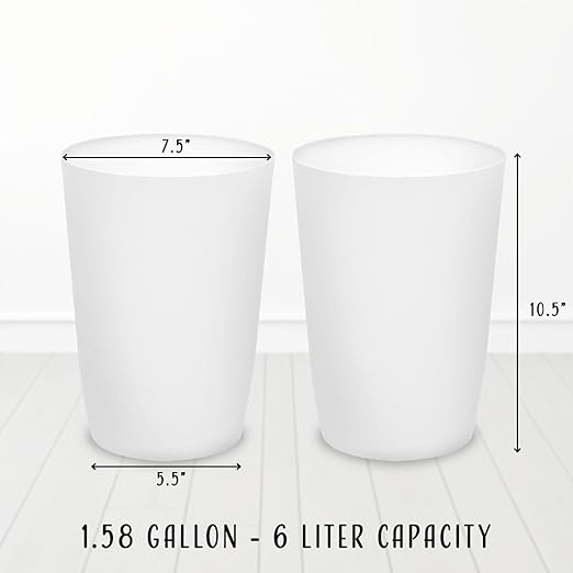 HOLDN’ STORAGE Small Trash Can - Set of 2 Open Top Waste Bin of 1.58 Gallon, Compact Waste Can Perfect for Bathroom, Kitchen, Office, Dorm - Durable Garbage Can - White