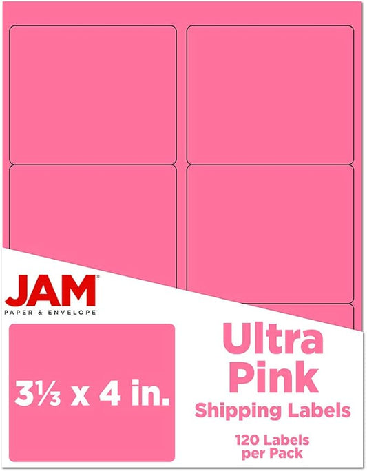 JAM PAPER Shipping Address Labels - Large - 3 1/3 x 4 - Pink - 120/Pack