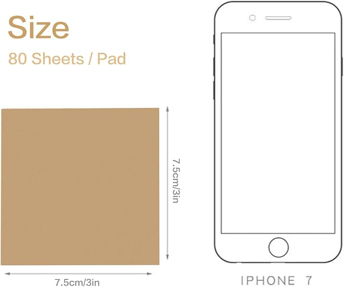 NatureTouch Sticky Notes 6 Packs, 3 x 3 Inches Adhesive Self-Stick Notes in Eye Protection Paper, Multiple Designs of Memo Pads for Reminders, Office, Home, School, Meeting, 80 Sheets/Pad，Kraft，Blank