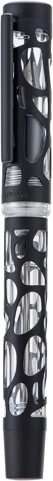 Asvine V169 Vacuum Filling Fountain Pen, Matte Black Water Drop Skeleton Transparent Acrylic Pen, Black Extra Fine Nib Office Pen with Case Set