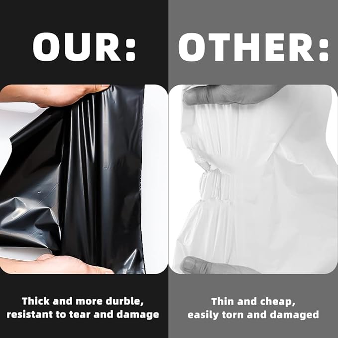 POLYSELLS 200 pcs 24x24 Inches Black Poly Mailers Shipping Envelopes, Strong Adhesive Sealing, Waterproof, and Tear-resistant Postal Mailing Bags for Clothing, Books, and Accessories