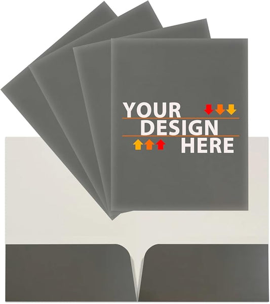 JAM PAPER Custom Printed Semi-Gloss Folders with Round Corner Pockets - Personalized Logo & Text - 10 pt C2S - Grey - 100/Pack