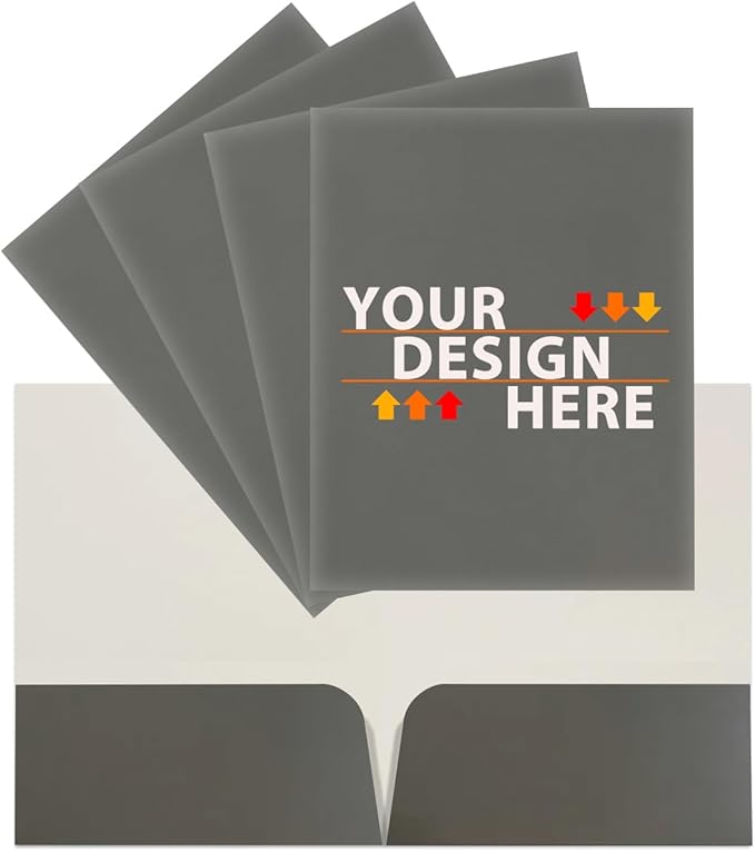 JAM PAPER Custom Printed Semi-Gloss Folders with Round Corner Pockets - Personalized Logo & Text - 12pt C1S - Grey - 250/Pack