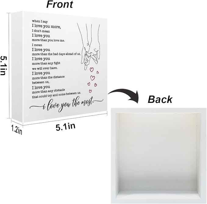 I Love You Gifts for Her Office Supplies Rustic Desk Decor Romantic White Wooden Box Sign Anniversary Marriage Wedding Gifts Farmhouse Wood Plaque Cubicle Accessories Home Shelf Table Decorations