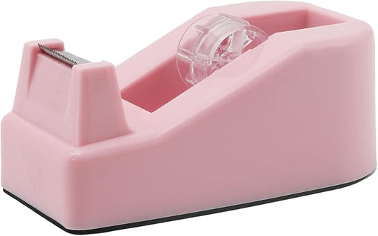 Desktop Tape Dispenser Heavy Duty Desk Accessories Floral Office Tape Dispensers, Weighted Non-Skid Base, Macaron Pink