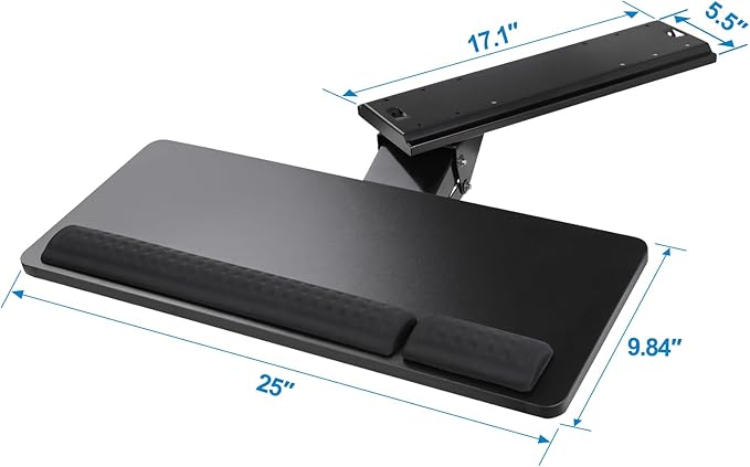 Keyboard Tray Under Desk,25x9.84'' Large Slide Out Swivel Tilt Computer Keyboard Drawer for Home Gaming Office Desk, Dual Mount,Black