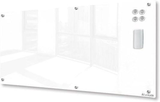 J&J worldwide Magnetic Glass Whiteboard Brilliance White Dry Erase Board 6' x 3', Large Frameless Glass White Boards for Walls, Includes Magnets, Marker Tray, Eraser for Office, Home, School