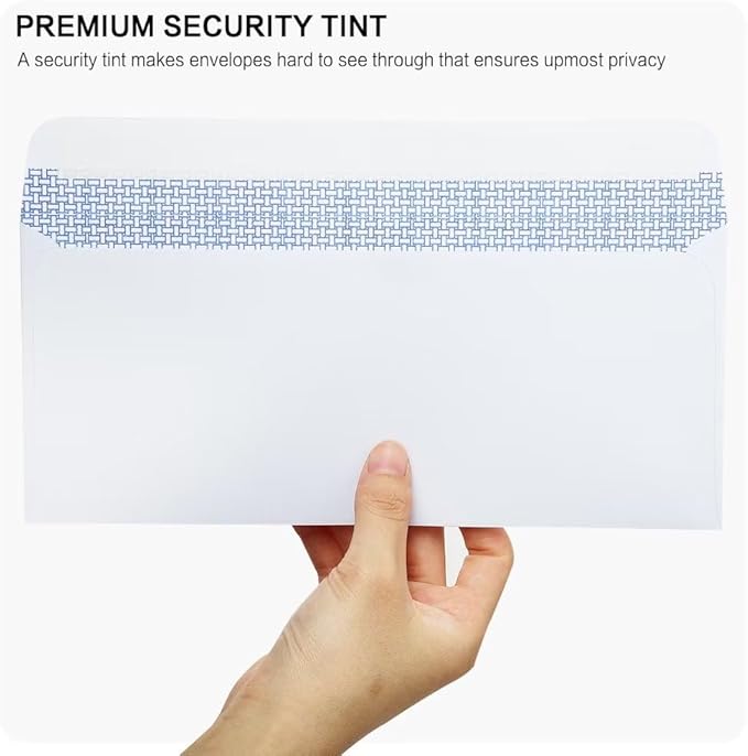HERKKA #10 Security Self-Seal Envelopes, No.10 Windowless Bussiness Envelopes, Security Tinted with Printer Friendly Design - Size 4-1/8 x 9-1/2 Inch - White - 24 LB - 500 Pack