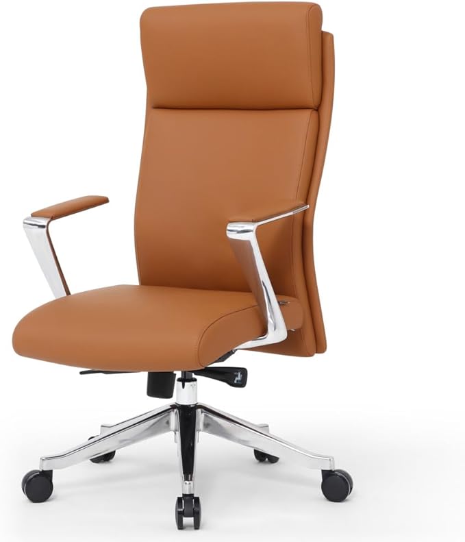 ZURI Draper Leather Executive Chair with Aluminum Frame - Tan