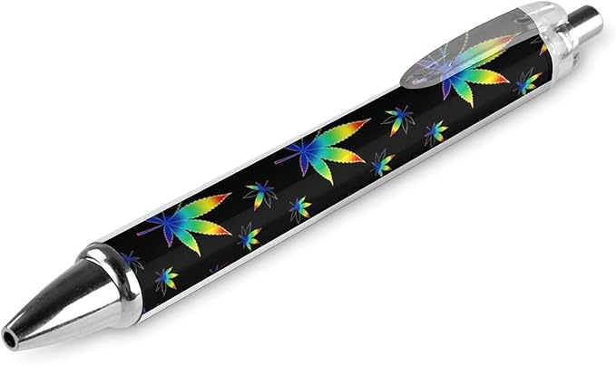 Fashion Smooth Writing Pens with Refillable Black Ink, Retractable Ball Point Pen Trippy WeedLeaf Leaf Black Ballpoint Pens for Writing Drawing, 2 Pcs