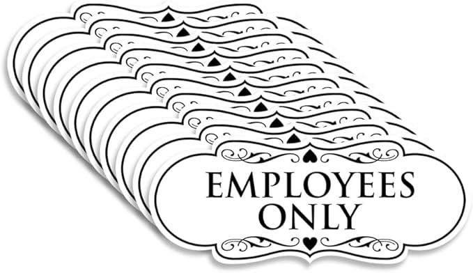 Designer EMPLOYEES ONLY Sign | Easy Installation | Office or Business Signs | Workplace Safety - White - Small (10 Pack)