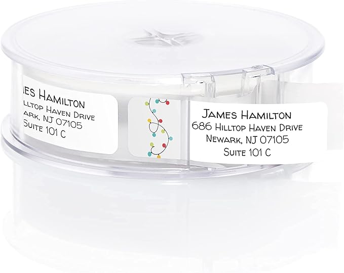 Christmas String Lights Rolled Address Label/Roll of 500 Holiday Personalized Address Labels/Designer Return Address Stickers in Elegant Plastic Dispenser