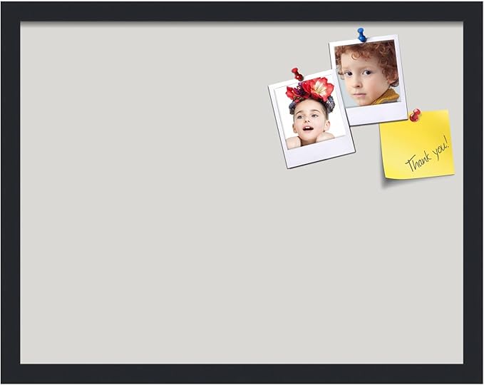 PinPix 22x17 Inch Cork Bulletin Board. This Decorative Framed Pin Board Comes with Light Stone Design and a Satin Black Frame. Ideal for Home Office Decor or Message Board (PinPix-1809)