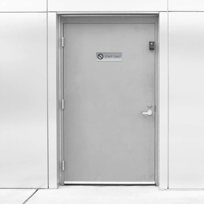 SBLABELS Staff Only Indoor Easy Adhesive Mount Door and Wall Sign for Restaurants and Small Businesses 3" x 9" - Silver