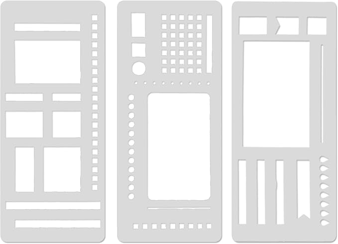 Handmade Flexible Record Template, Planner Stencil Set for Dot Grid Journals, Flexible Drawing and Checklist Templates, for Journaling Checklists, Lines, Boxes & Daily Planning, 3 Pack