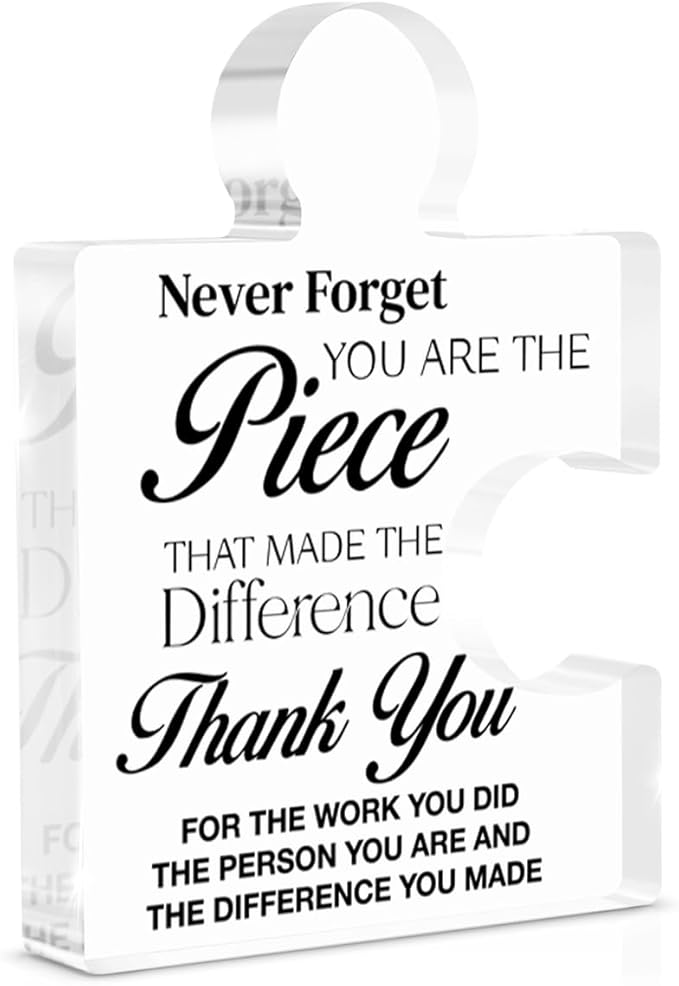Thank You Appreciation Gifts for Coworkers, Retirement Goodbye Gift for Coworkers Colleagues Employees, Never Forget You Are the Piece That Made the Difference Acrylic Puzzle Piece Plaque Office Decor