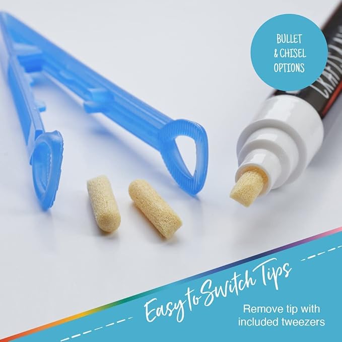 Crafts 4 All Liquid Chalk Markers for Blackboard Signs, Bistro Menu, Car Window Glass - Dry Erase, Washable - 25 Colored Chalk Pens w/Reversible Tips & Tweezers - Bonus White Chalkboard Marker