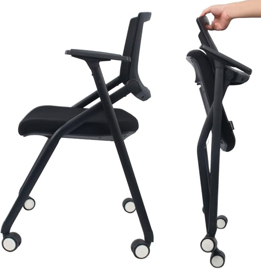 40 Pack Chairs Stackable Conference Room Chairs with Wheels and Paddle, Ergonomic Mesh Back and Arms for Home Office Desk Folding Chairs (20 Boxes)
