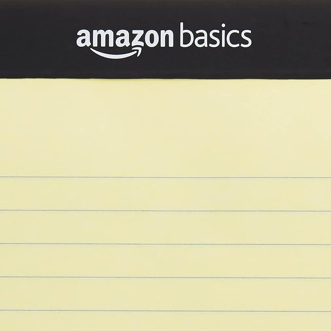 Amazon Basics 50 sheet Wide Ruled Lined Writing Note Pad, 8.5" x 11.75", 12-Pack, 600 Perforated Sheets, Canary