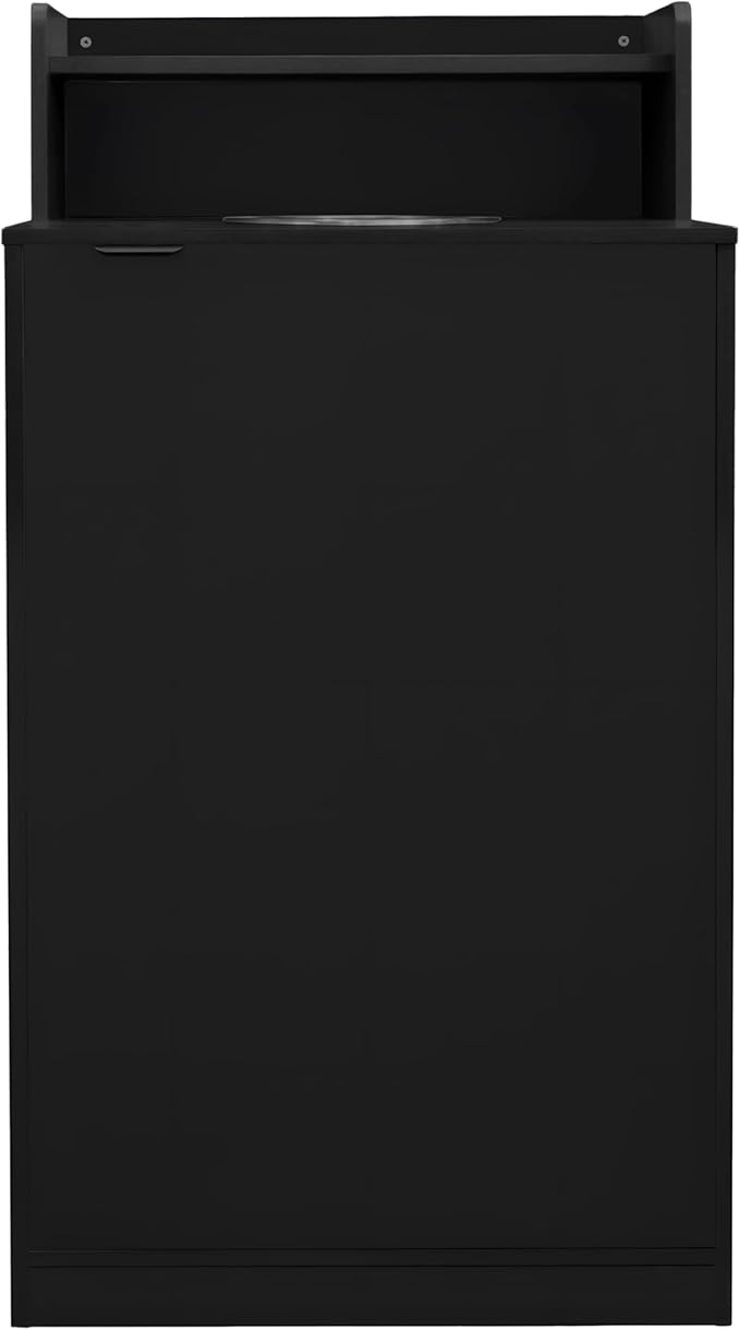 Flash Furniture Dell Trash Can Enclosure with Tray Shelf and 8" Drop Hole, Commercial Grade Trash Receptacle for 32 Gallon Round Cans, Swing Door Access, Black