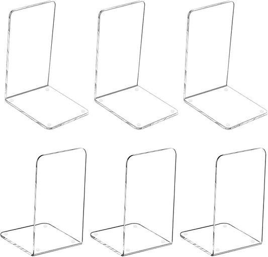 MerryNine MerryNine Acrylic Book Ends 6pcs for Shelves, Clear Bookends for Shelves, Books end Organizer, Book Holder Stand Decorative, Book Stoppers for Heavy Duty Books (Plastic Acrylic_3 Pairs)