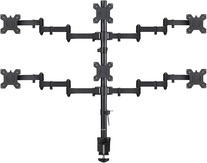 Suptek Hex LED LCD Monitor Stand up Desk Mount Extra Tall 31.5 inch Pole Heavy Duty Fully Adjustable Stand for 6 / Six Screens up to 27 inch (MD68126)