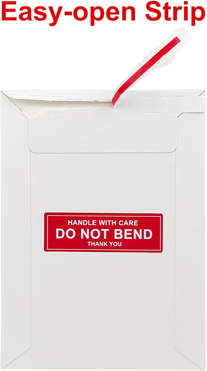 100 Pack 5x6.95" Rigid Mailers Cardboard Envelopes, 400GSM Photo Mailers Shipping Envelope with "DO NOT BEND" Labels, Small Stay Flat Self Seal Document Envelope for Trading Cards- White