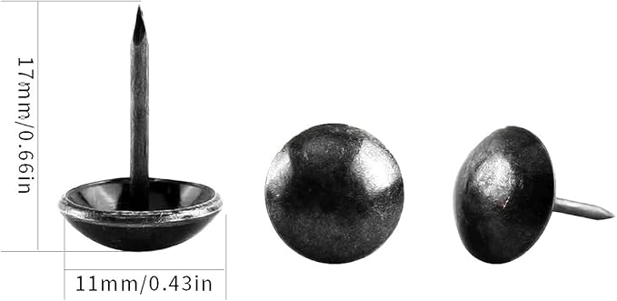 500Pcs Upholstery Tacks, BetterJonny Decorative Furniture Nails Pins 17X11MM Black Metal Thumb Tacks for Upholstered Furniture Cork Board, Home Decor