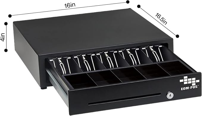 Cash Register Money Drawer + Mounting Brackets for Under Counter Installation. Built in Cable to Connect to Printer. Compatible with Square [Receipt Printer Required](Printer Driven)