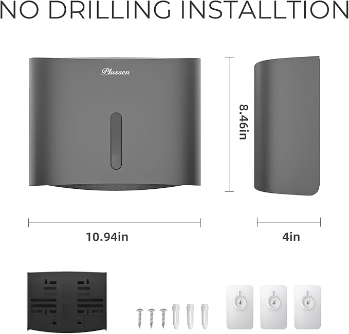 Paper Towel Dispenser Wall Mount, Adhesive No Drilling Multifold Trifold Cfold Commercial Hand Towel Dispenser,Silver-PN6015