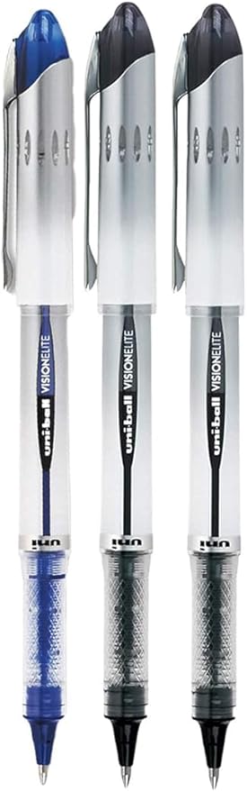 Vision Elite Rollerball Pens, Bold Point (0.8mm), Black/Blue Ink, 3 count, Bundle with Plastic Reusable Pouch