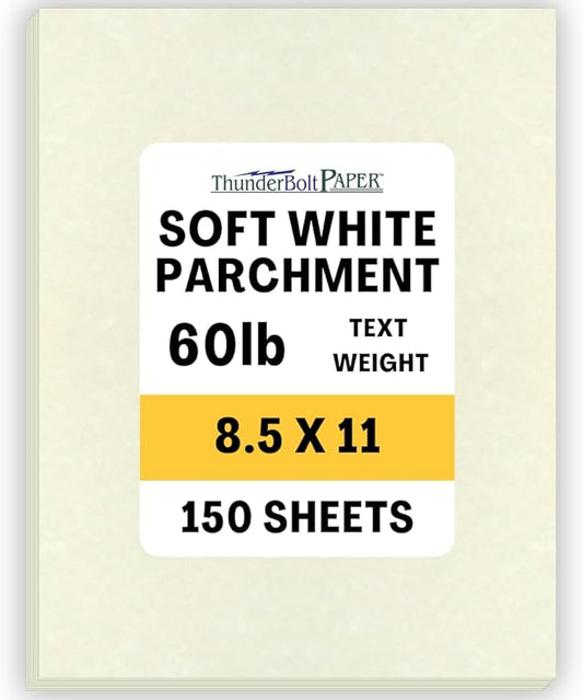150 Soft White Parchment 60# Text (=24# Bond) Paper Sheets - 8.5 X 11 Inches Standard Letter|Flyer Size Size - 60 Pound is Not Card Weight - Vintage Colored Old Parchment Semblance