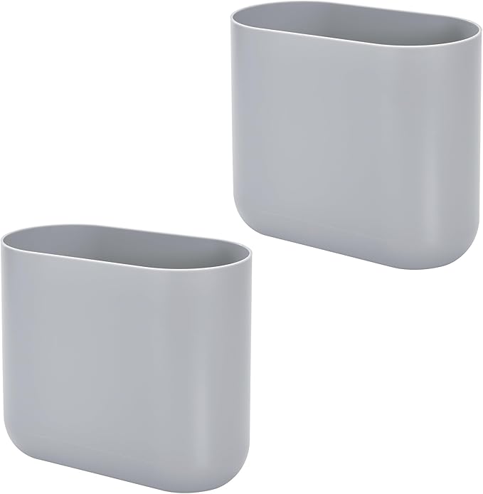 iDesign Small Oval Plastic Trash Ideal for Bathroom, Bedroom, or Office-Set of 2-Gray Waste Can
