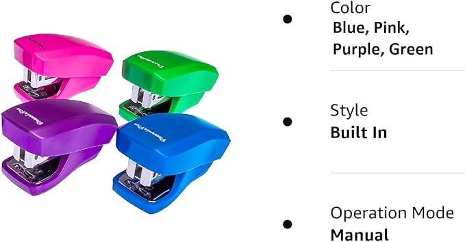 Aria Premium Back to School Mini Stapler Set of 4 - with Built-in Staple Removers, 2000 Standard Staples Included - for Office, School,Travel, Blue, Pink, Purple, Green,