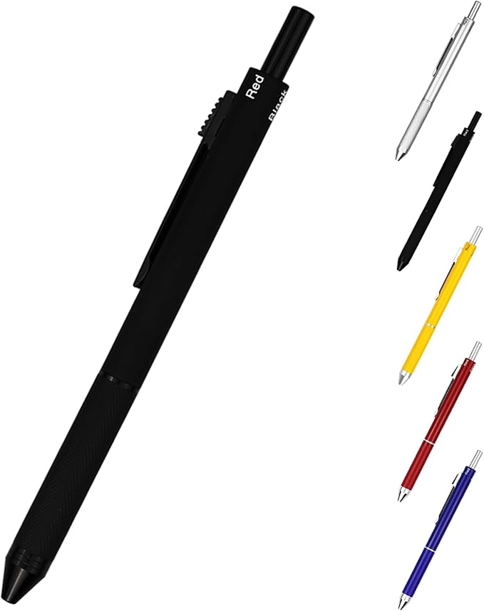 DUNBONG 4 in 1 Multicolor pen, Metal Cased Multifunction Pen, 0.5mm Mechanical Pencil, Red, Blue and Black, 1-Count (Black)