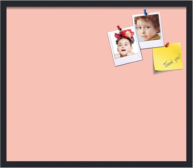 PinPix 28x24 Inch Cork Bulletin Board. This Decorative Framed Pin Board Comes with Pink Pastel Design and a Satin Black Frame. Ideal for Home Office Decor or Message Board (PinPix-1813)