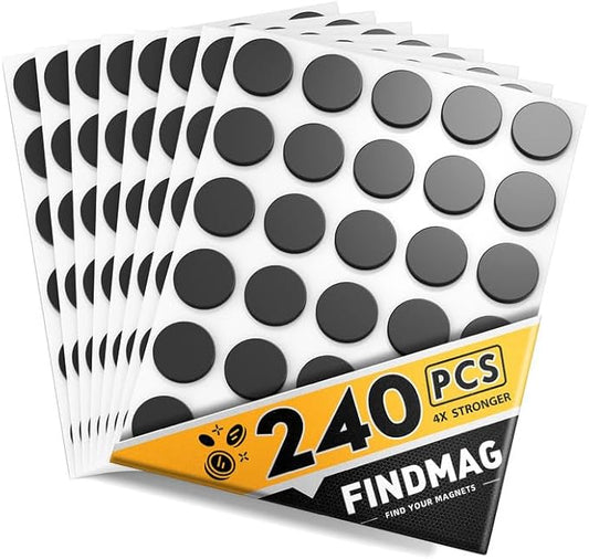FINDMAG 240 Pcs Round Magnets with Adhesive Backing, Flexible Magnetic Tape Dots, Self Adhesive Magnet Strips for Crafts, Whiteboard, School, Home, Hanging & Organizing Light Objects