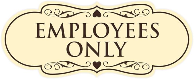 Designer EMPLOYEES ONLY Sign | Easy Installation | Office or Business Signs | Workplace Safety - Ivory/Dark Brown - Large (1 Pack)