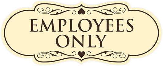 Designer EMPLOYEES ONLY Sign | Easy Installation | Office or Business Signs | Workplace Safety - Ivory/Dark Brown - Medium (1 Pack)