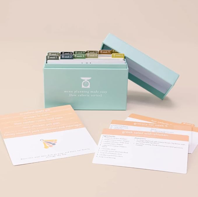 PPP Meal Planner with 72 Recipe Cards (Low Calorie Menu) - Weekly Menu Planner | Sturdy Recipe Box | 12 Reusable Grocery Shopping Lists | 5 Blank Recipe Cards | Recipe Card Protector | Recipe Ideas