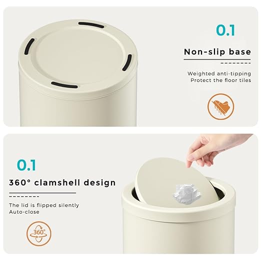 4 Gallon/15L Metal Trash Can with Lid, Bathroom Garbage Can Flipping Lid, Modern, Powder Room, Black Waste Baskets, for Bathroom, Commercial, Kitchen, Office, Hotel(15L-Black)