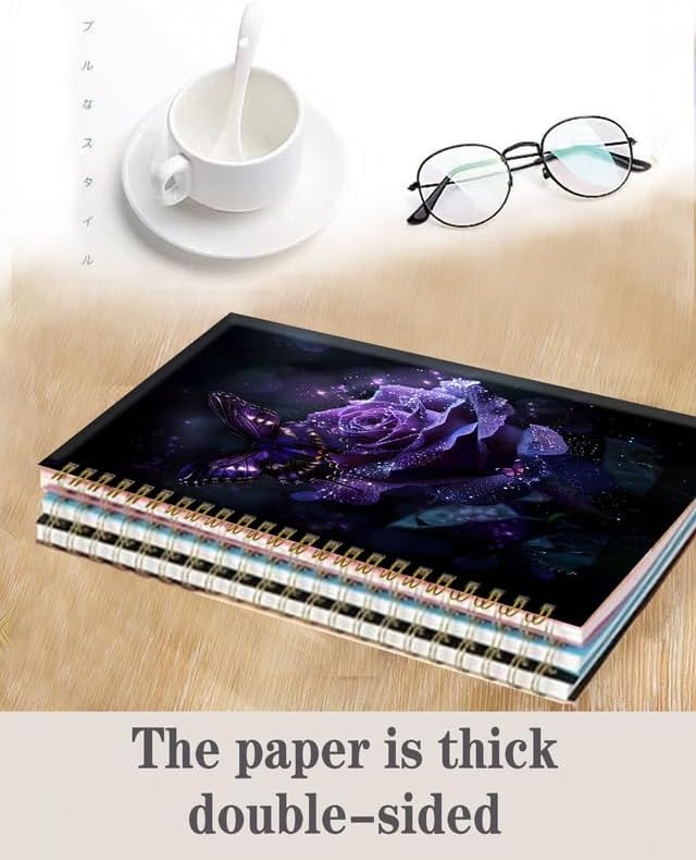 Spiral Journal Notebook,A5 Hardcover Lined Journals for Women 6 x 8.3 in,120 Pages Thick Paper,Cute College Ruled Writing Notebook for Gifts Office Work School(Sparkle Purple Butterfly Floral)