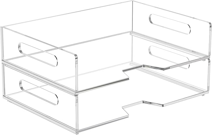 HIIMIEI Acrylic Paper Tray 2 Pack Clear Letter Tray Desk Stackable Organizer for School, Home, Office - Horizontal