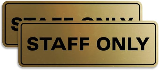 All Quality Standard Staff Only Wall or Door Sign | Easy Installation | Office Workplace Signs | Enhanced Security ‌ - Brushed Gold - Small (2 Pack)