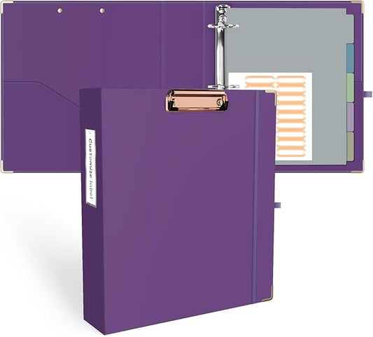 Ospelelf 3 Ring Binder, 2 Inch, Cute Letter Size (11" x 8.5") with 5 Tab Dividers, File Folder Labels and Low Profile Clipboards, Purple Binder for School and Office Supplies