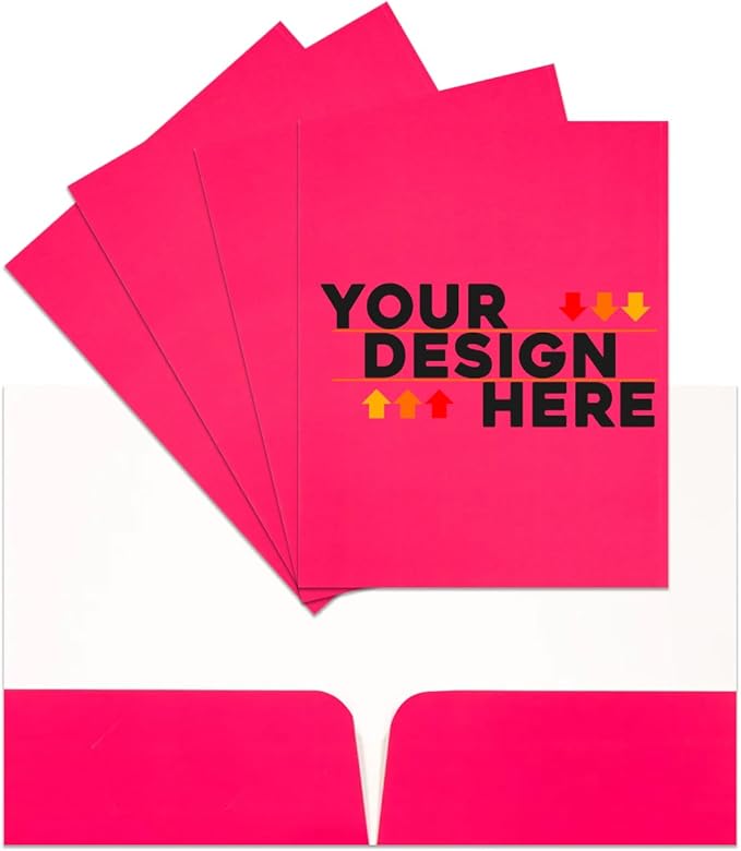 JAM PAPER Custom Printed Semi-Gloss Folders with Round Corner Pockets - Personalized Logo & Text - 12pt C1S - Pink - 100/Pack