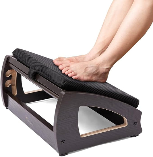 StrongTek Wood Ergonomic Footrest - 4-Angle Adjustable Foot Stool for Desk, Office Footrest, Anti-Slip Foot Stand for Under Desk, Enhances Posture, Promotes Blood Circulation, Easy Assembly (Espresso)